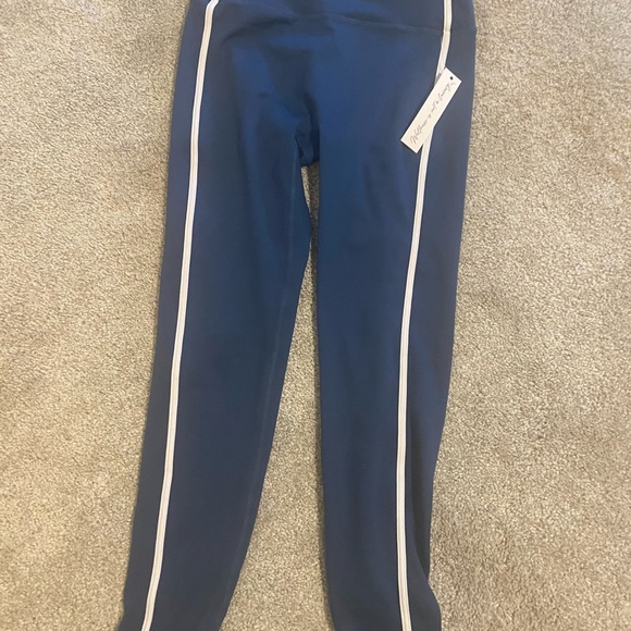 Senita Athletics Pants - Senita Athletics Navy streamline Leggings with White Stripes